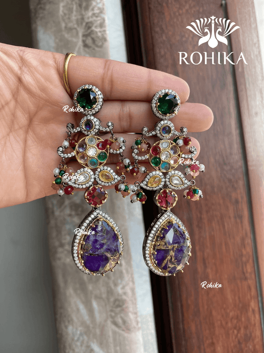 Designer earrings (M-005) - Multi colour - Rohika Store