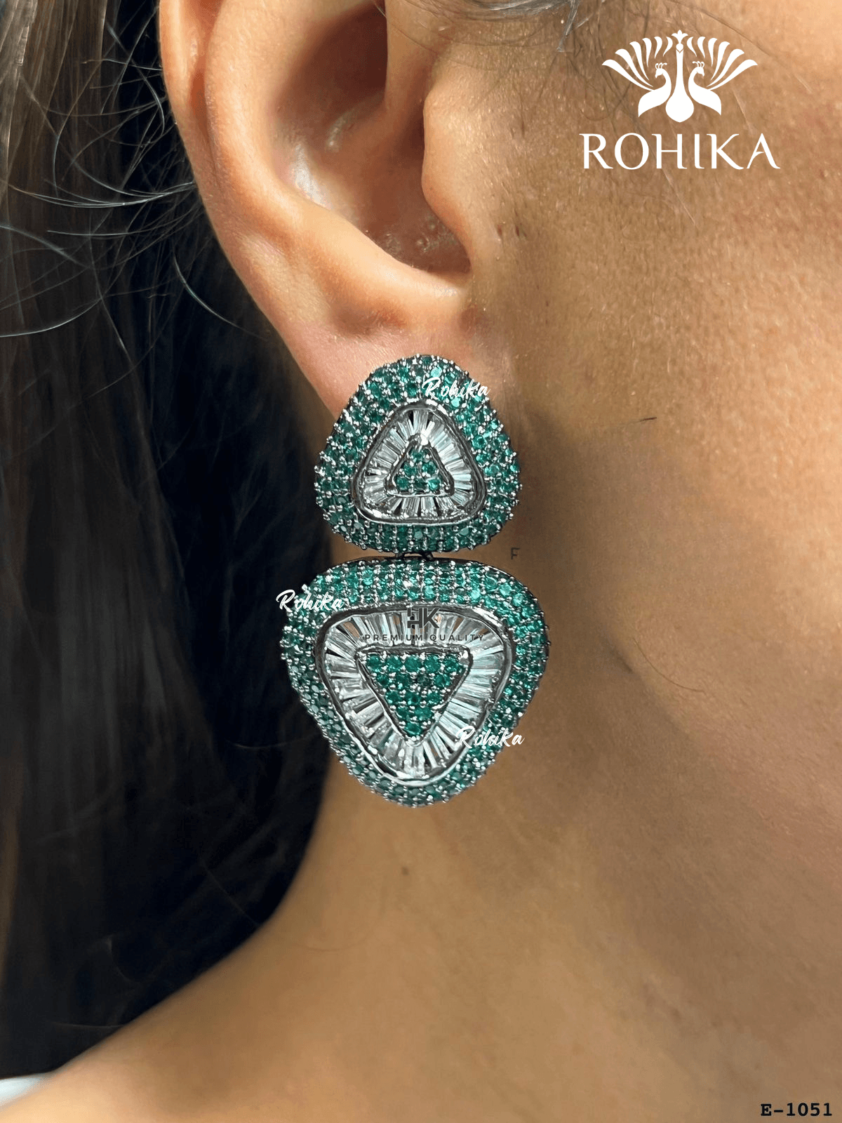 American diamond earrings (ADE -005) - Green - Rohika Store