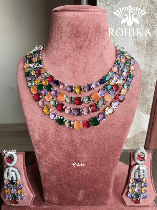 Ayaat American diamond necklace set - Multi - Rohika Store