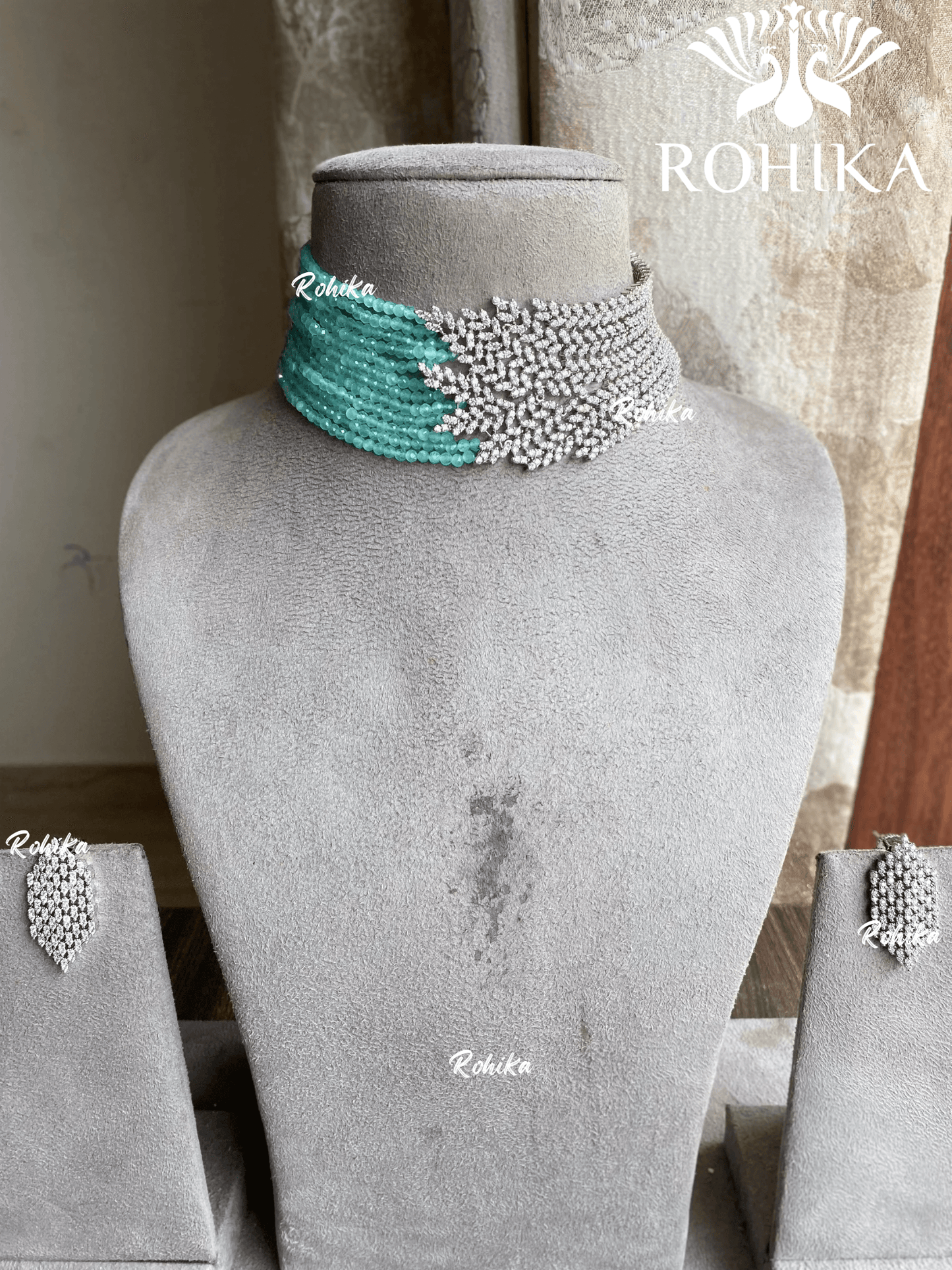 Suhasi moisanite choker set - Mint green - Rohika Store