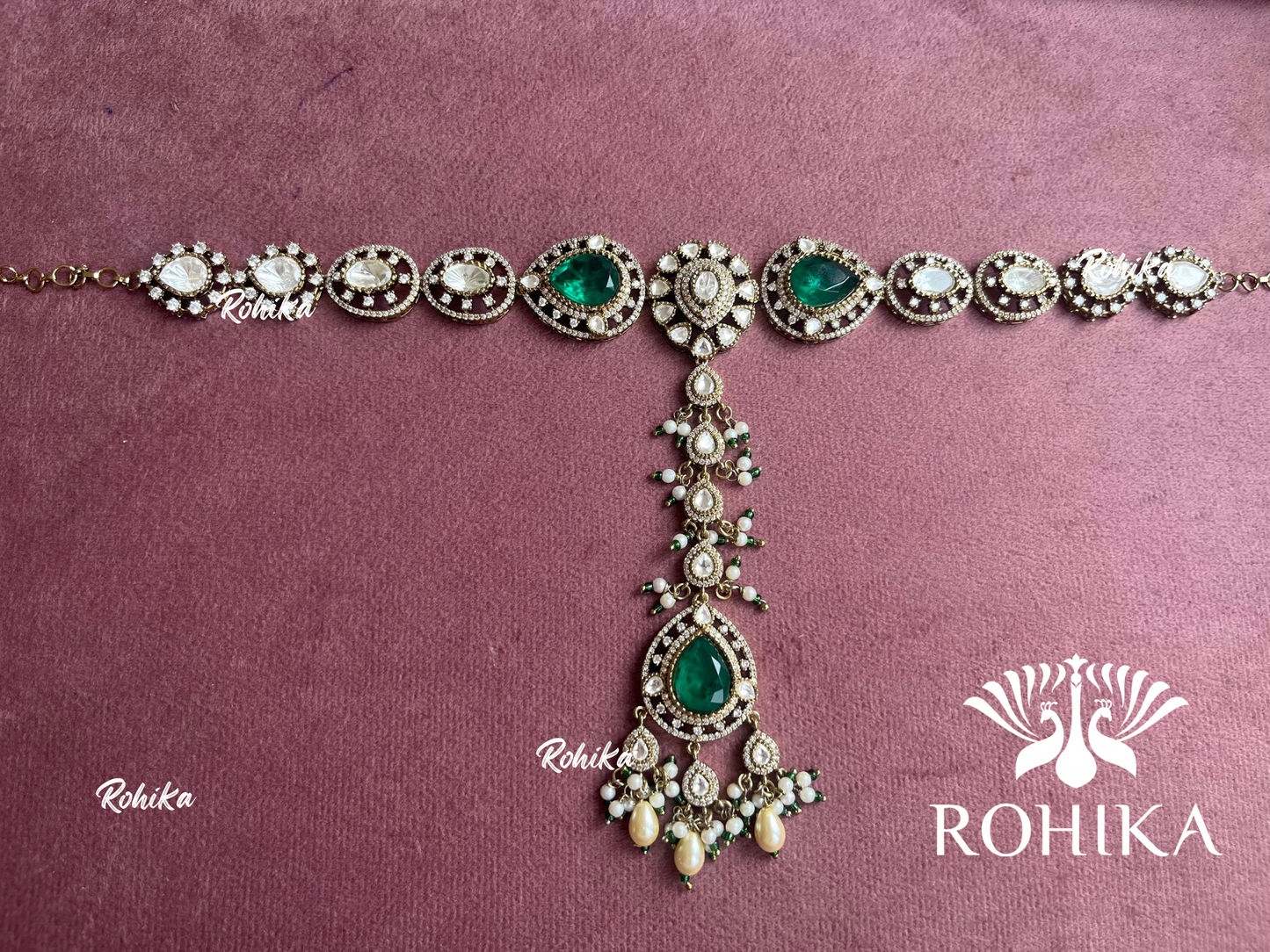 Kesha polki kundan sheeshphool (SP-040)- Green - Rohika Store