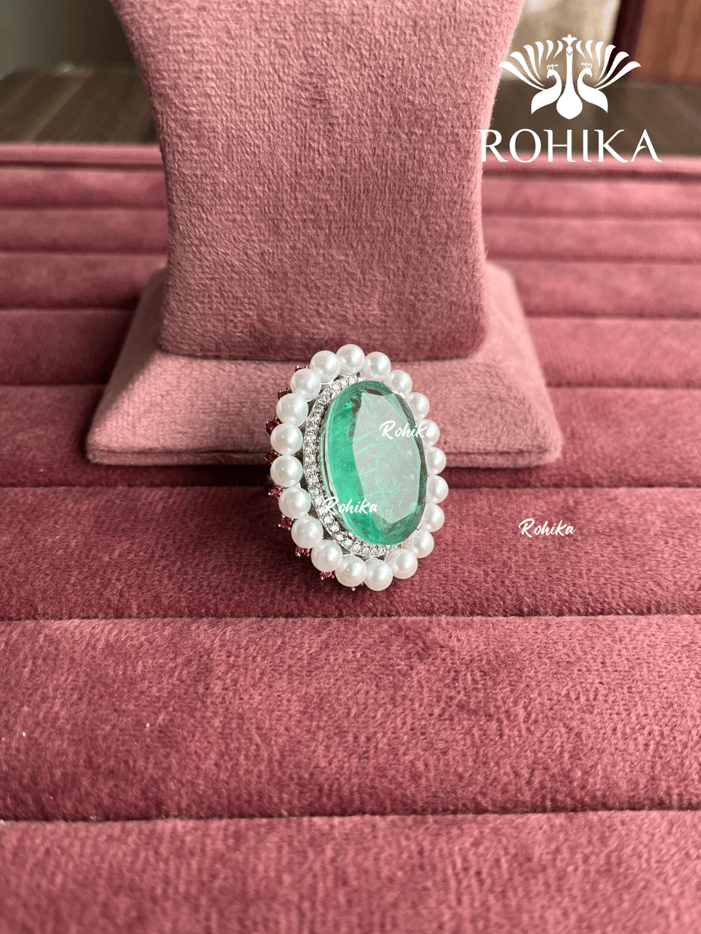 Angana polki kundan ring (SG-120) - Mint green - Rohika Store