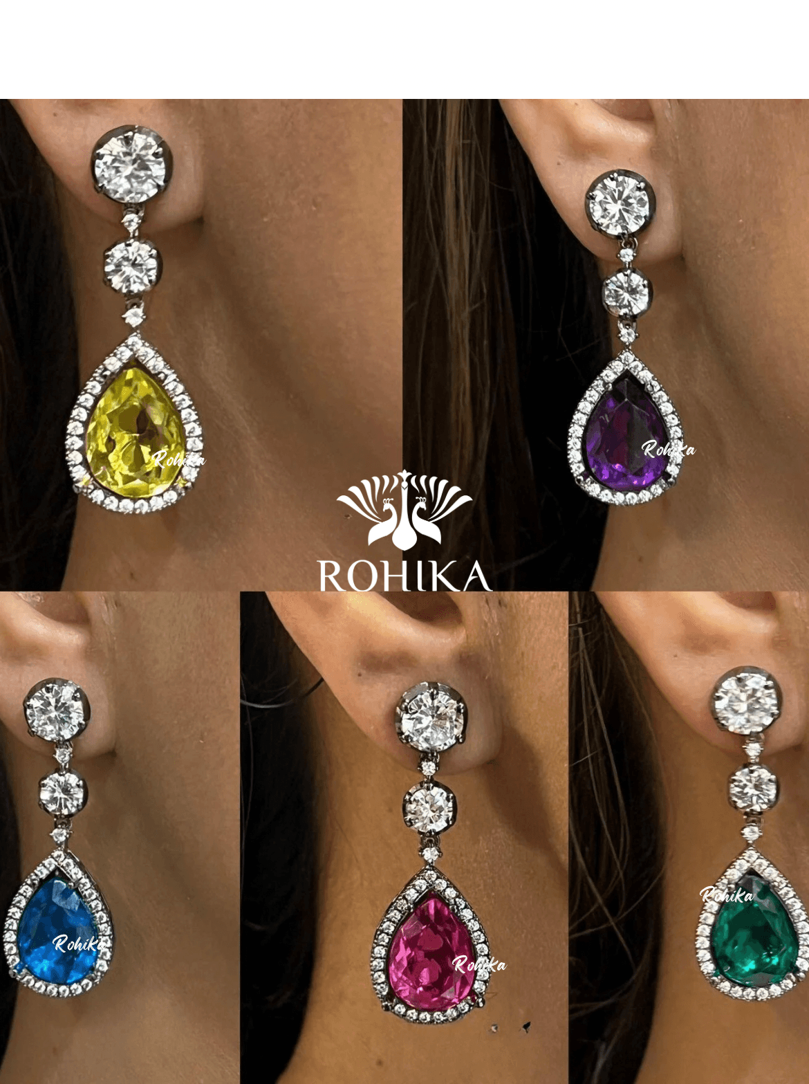 Emily american diamond necklace set - Green - Rohika Store