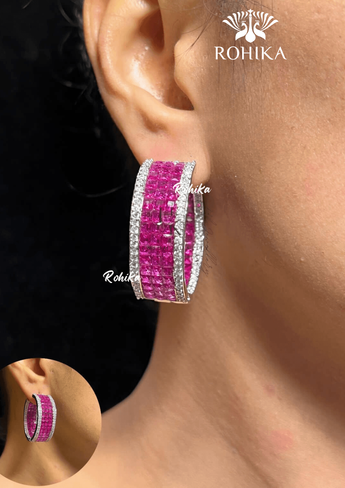 Nina american diamond earrings - Pink - Rohika Store
