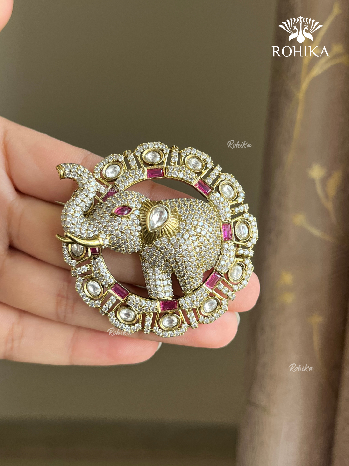 Polki Kundan Brooch (BR-020) - Ruby Red