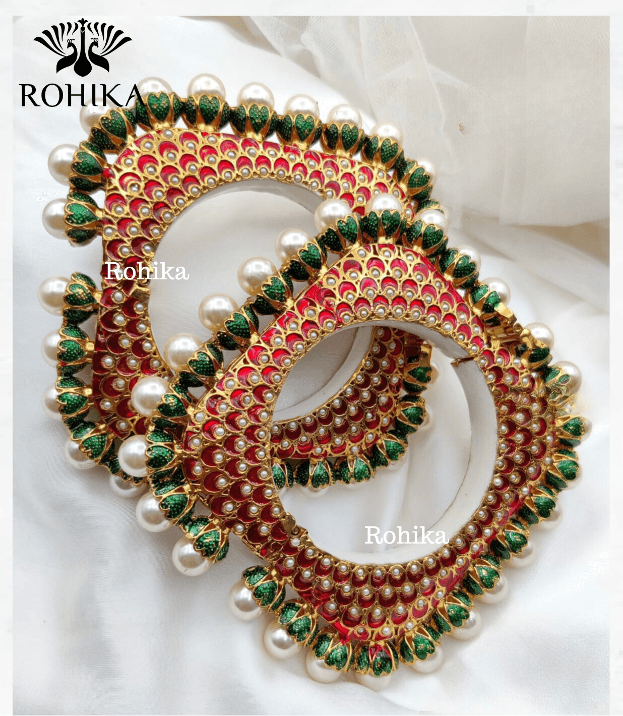 Aastha jadau bangles - Red - Rohika Store