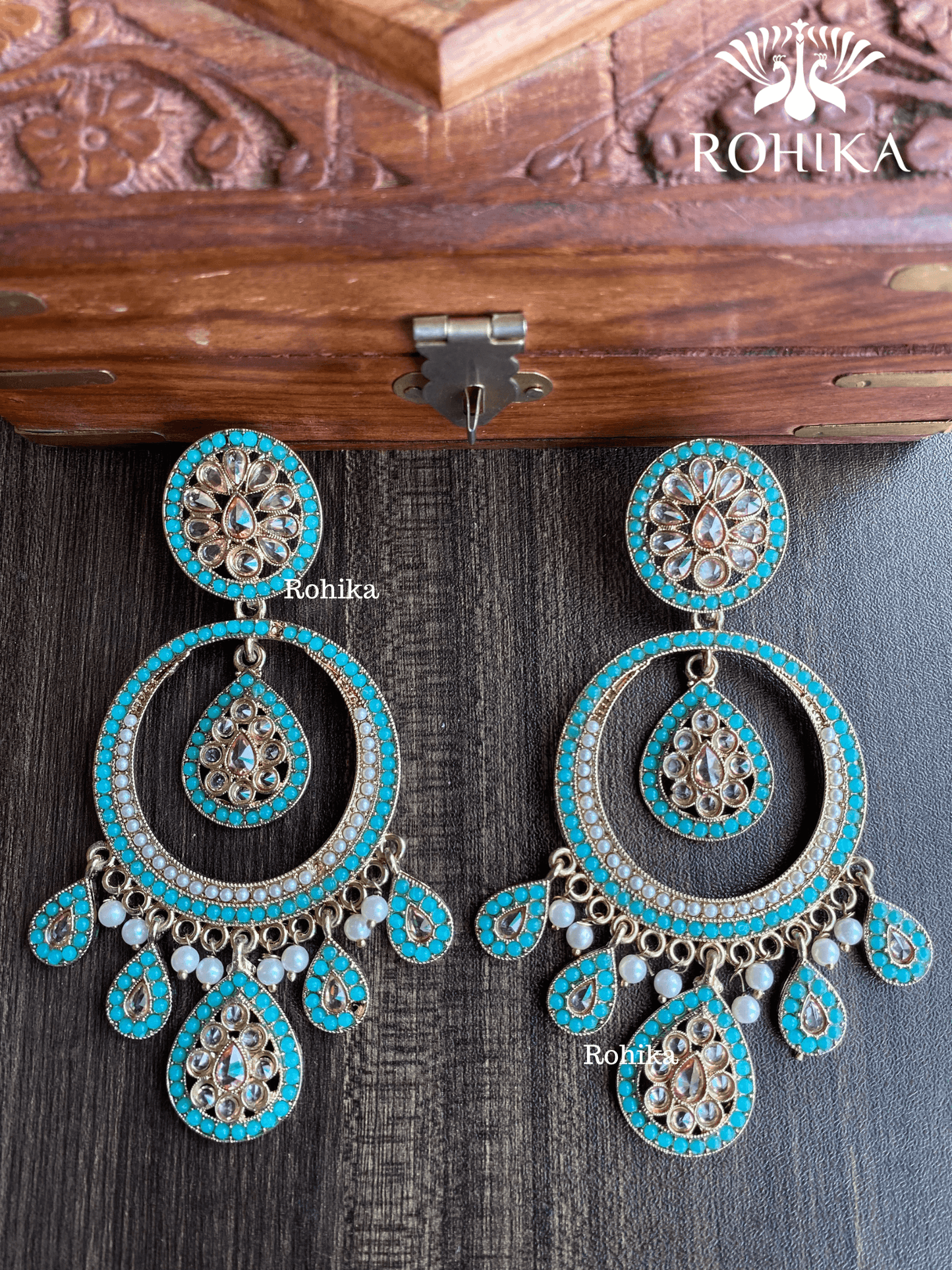 Sitara polki earrings - Sky Blue - Rohika Store