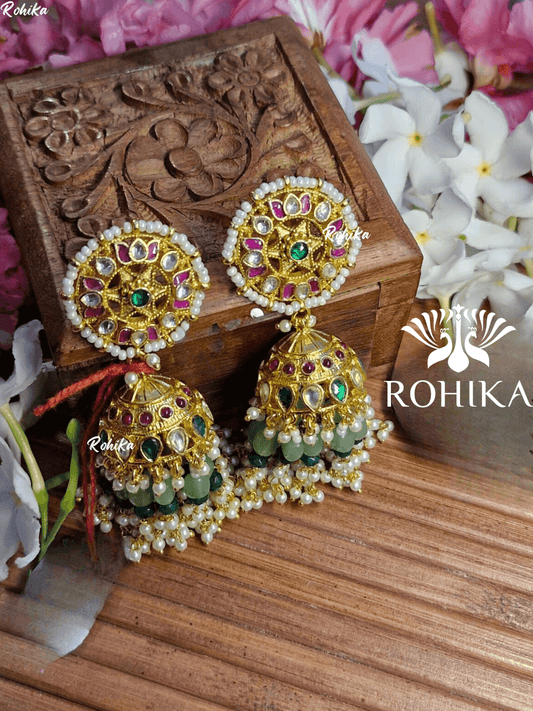 Parini pachhi kundan jhumka (PKJ002) - Mint green - Rohika Store