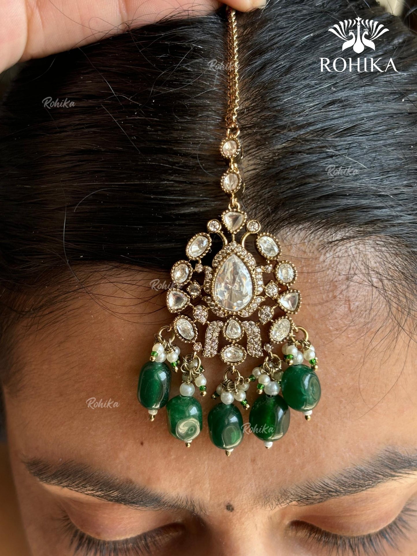 Anokhi Polki Kundan Bridal Necklace Set - Dark green