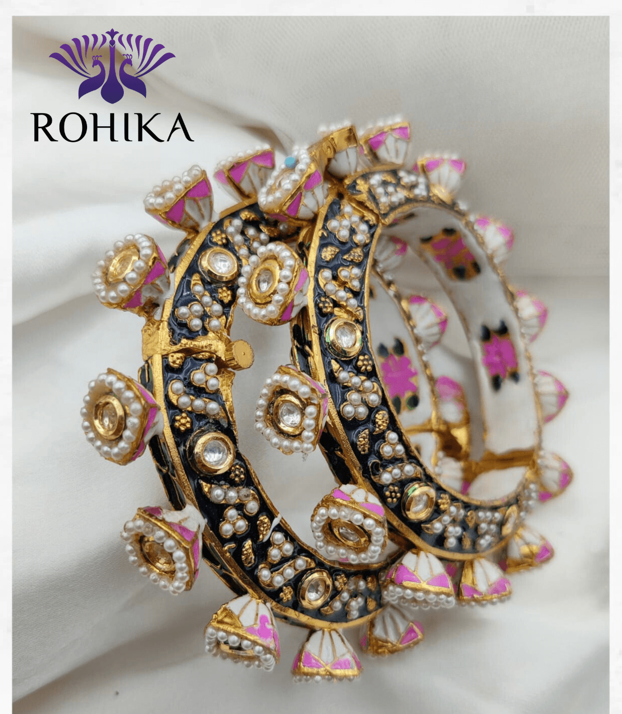 Nikhat jadau bangles - Pink and dark blue - Rohika Store