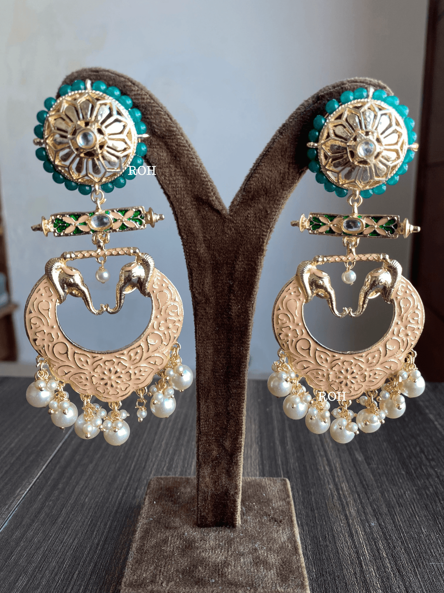 Gaja meenakari earrings - Peach - Rohika Store