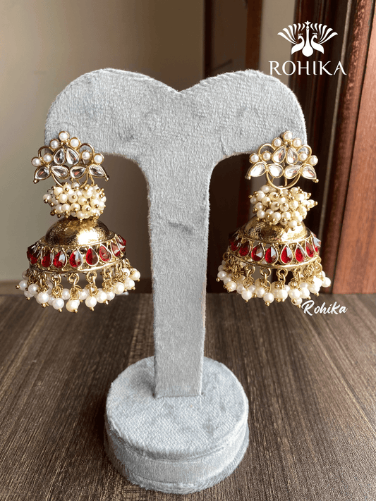 Isha jhumka earrings - Red - Rohika Store