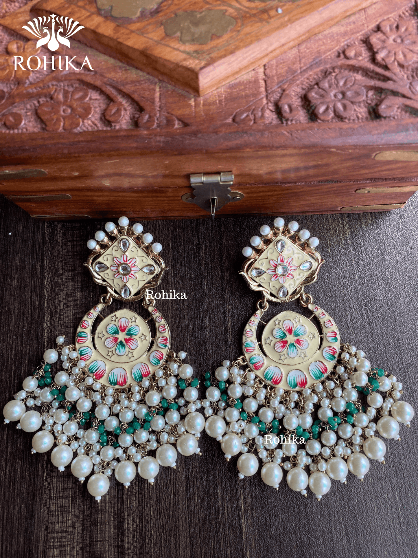 Rashmi meenakari earrings - White - Rohika Store