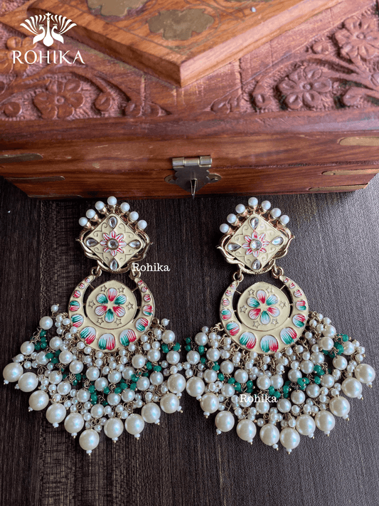 Rashmi meenakari earrings - White - Rohika Store