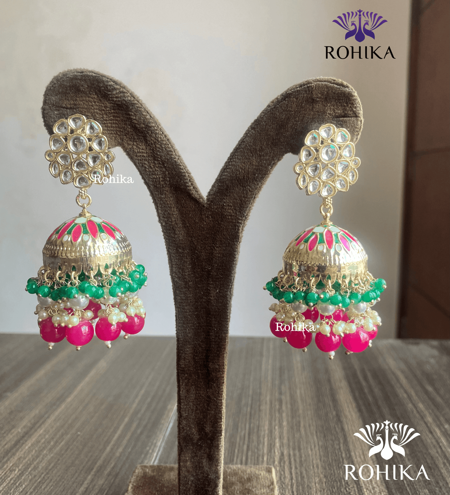 Rashmita jhumka earrings - Red and Green - Rohika Store