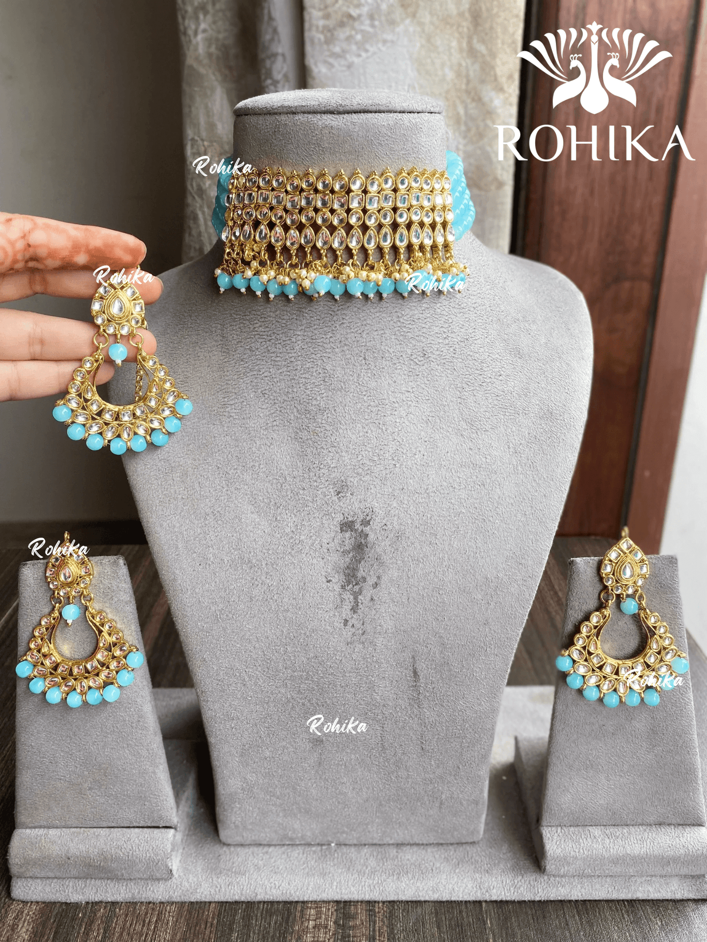Venita choker set - Blue - Rohika Store