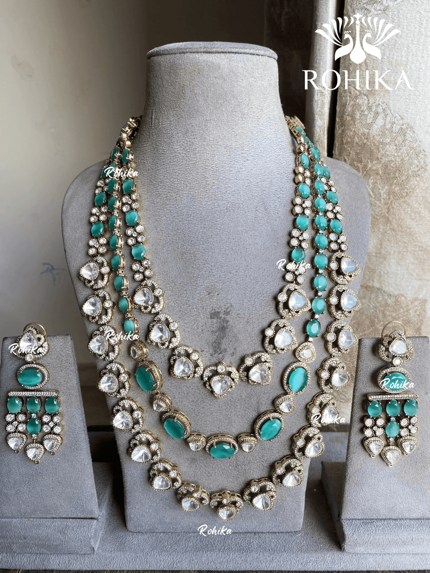 Sifra moisanite kundan combo set - Mint Green - Rohika Store
