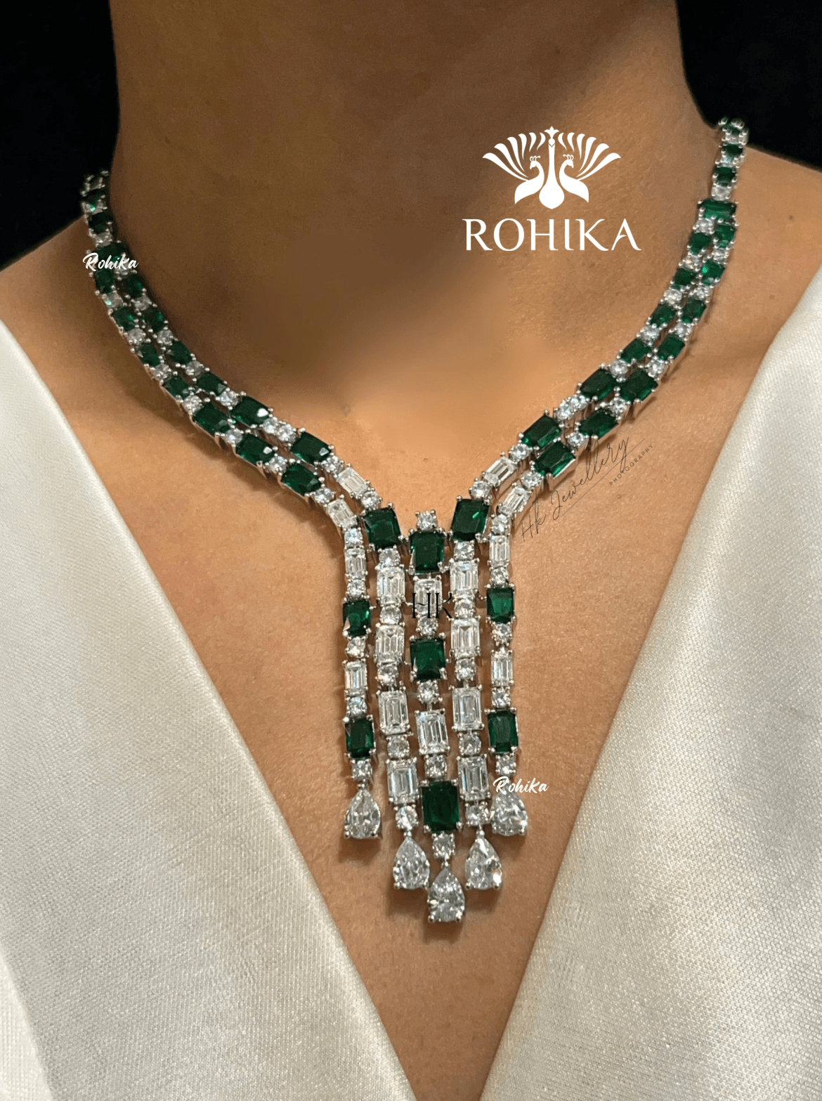 Lvy american diamond necklace set - Dark green - Rohika Store