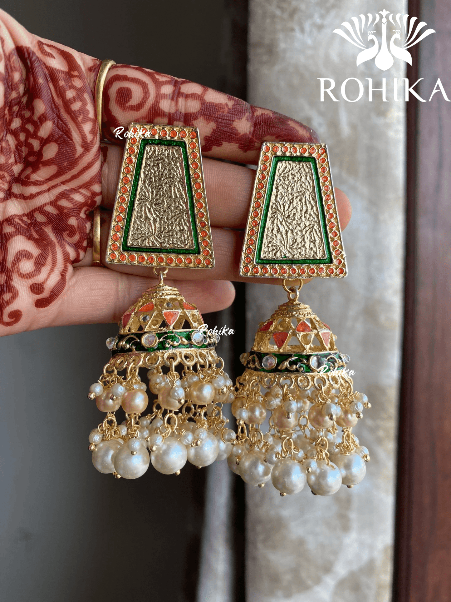 Suchi beautiful earrings - Green & orange - Rohika Store