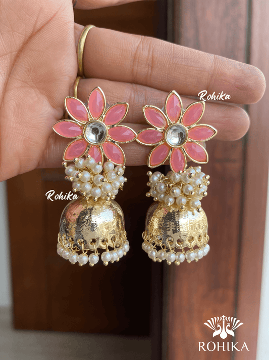 Misha jhumka Earrings - Pink - Rohika Store