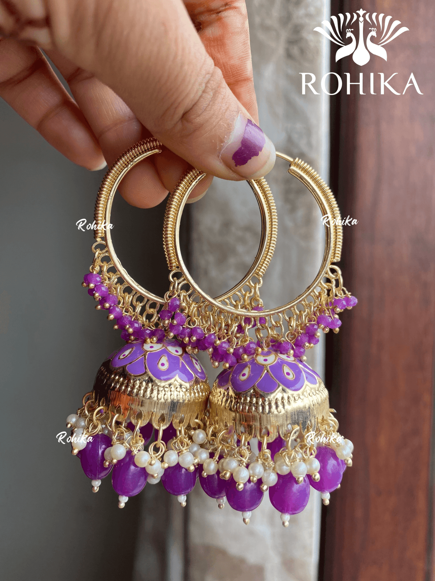 Neera jhumka bali earrings - Purple - Rohika Store