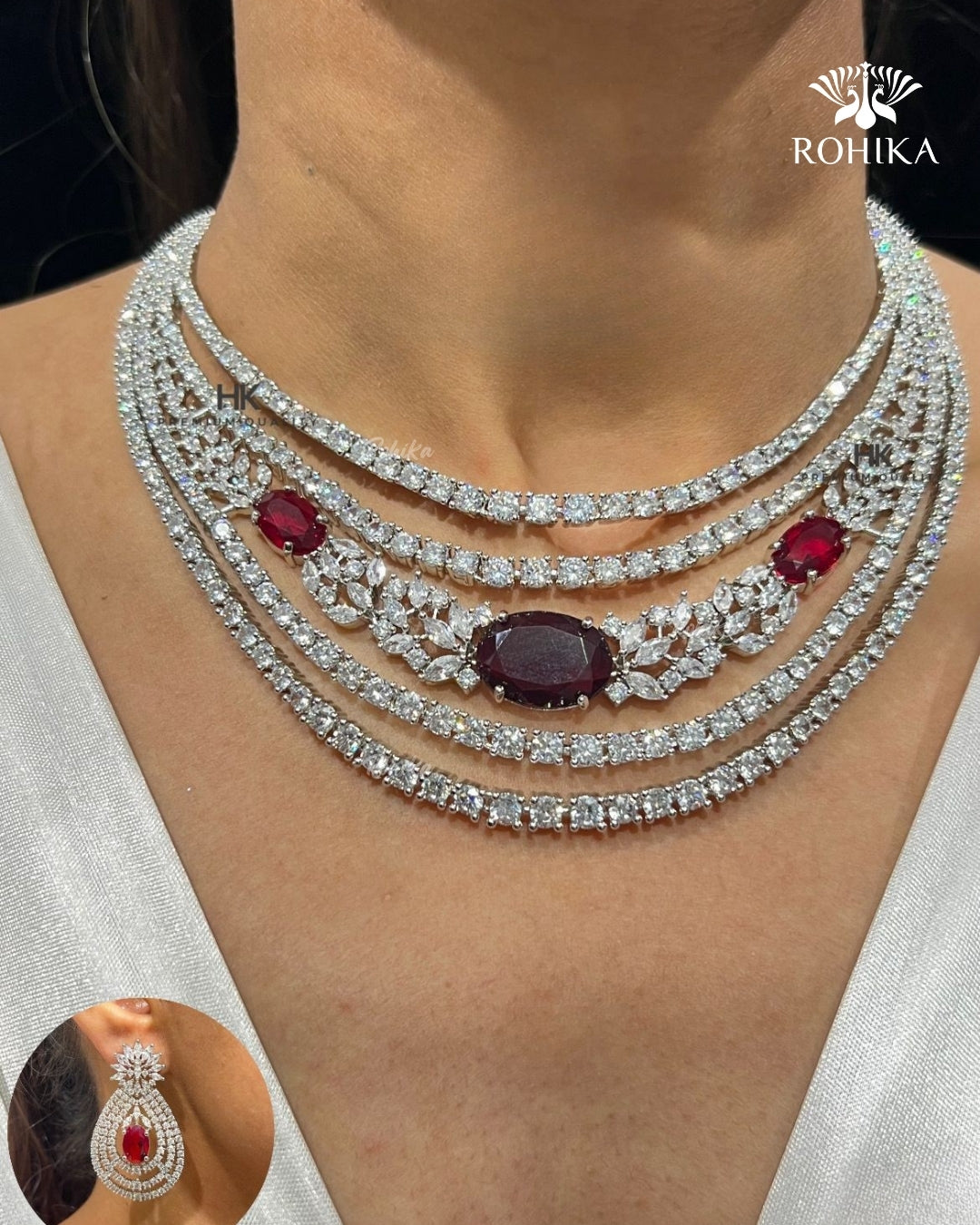Stella American Diamond Necklace - Maroon