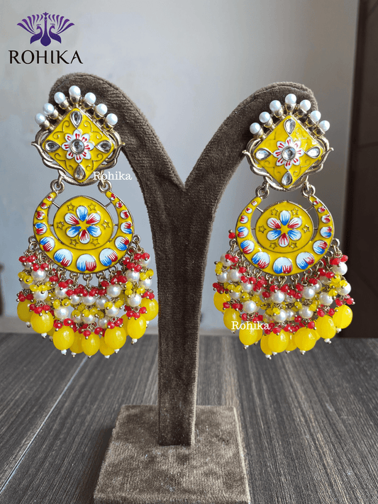 Rashmi meenakari earrings - Yellow - Rohika Store
