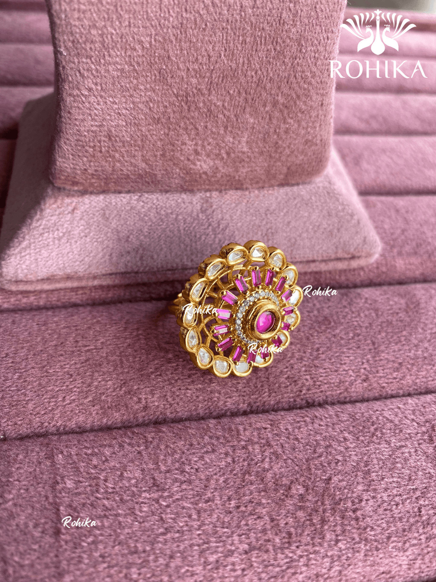 Angana polki kundan ring (SG-085) - Pink - Rohika Store