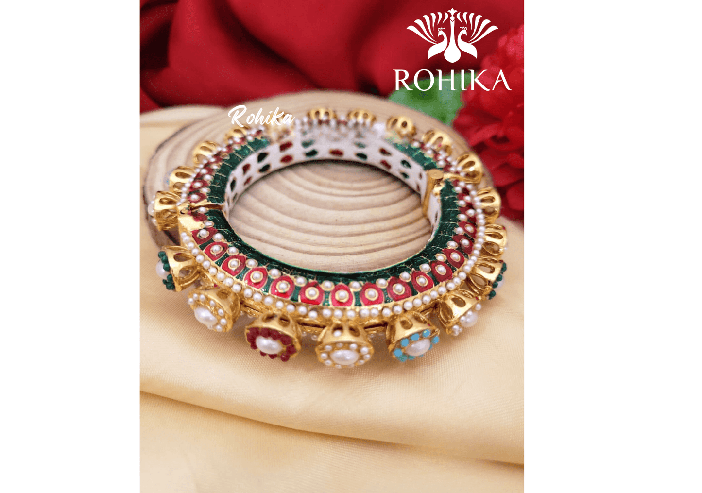 Navya jadau bangles (Single) -Multi colour - Rohika Store