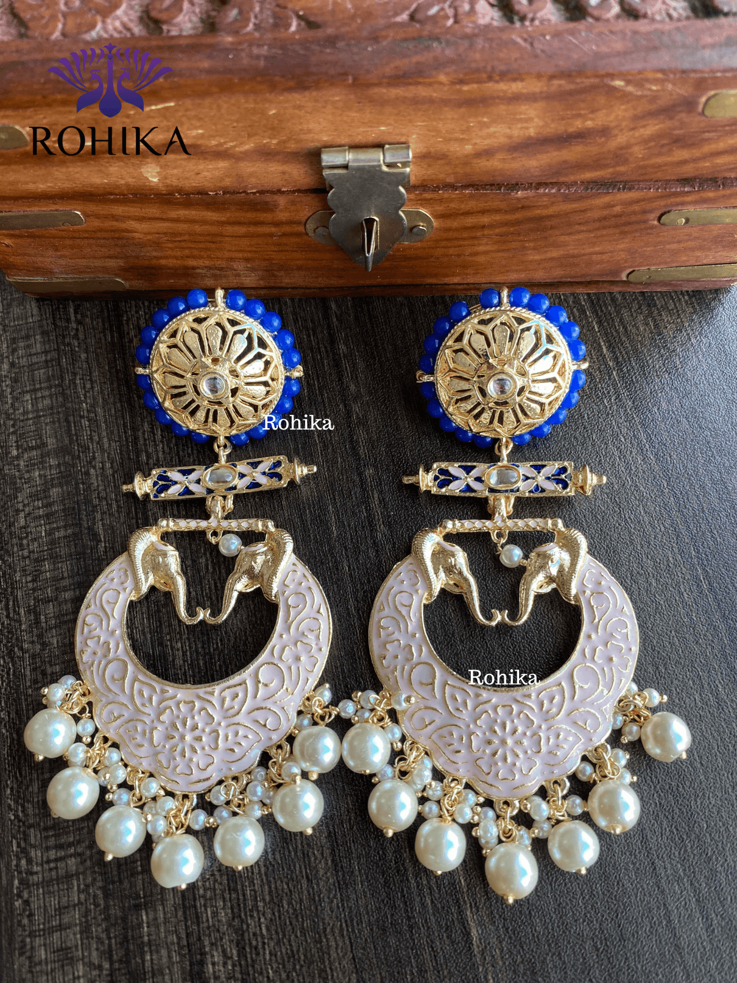 Gaja meenakari earrings - Baby pink - Rohika Store