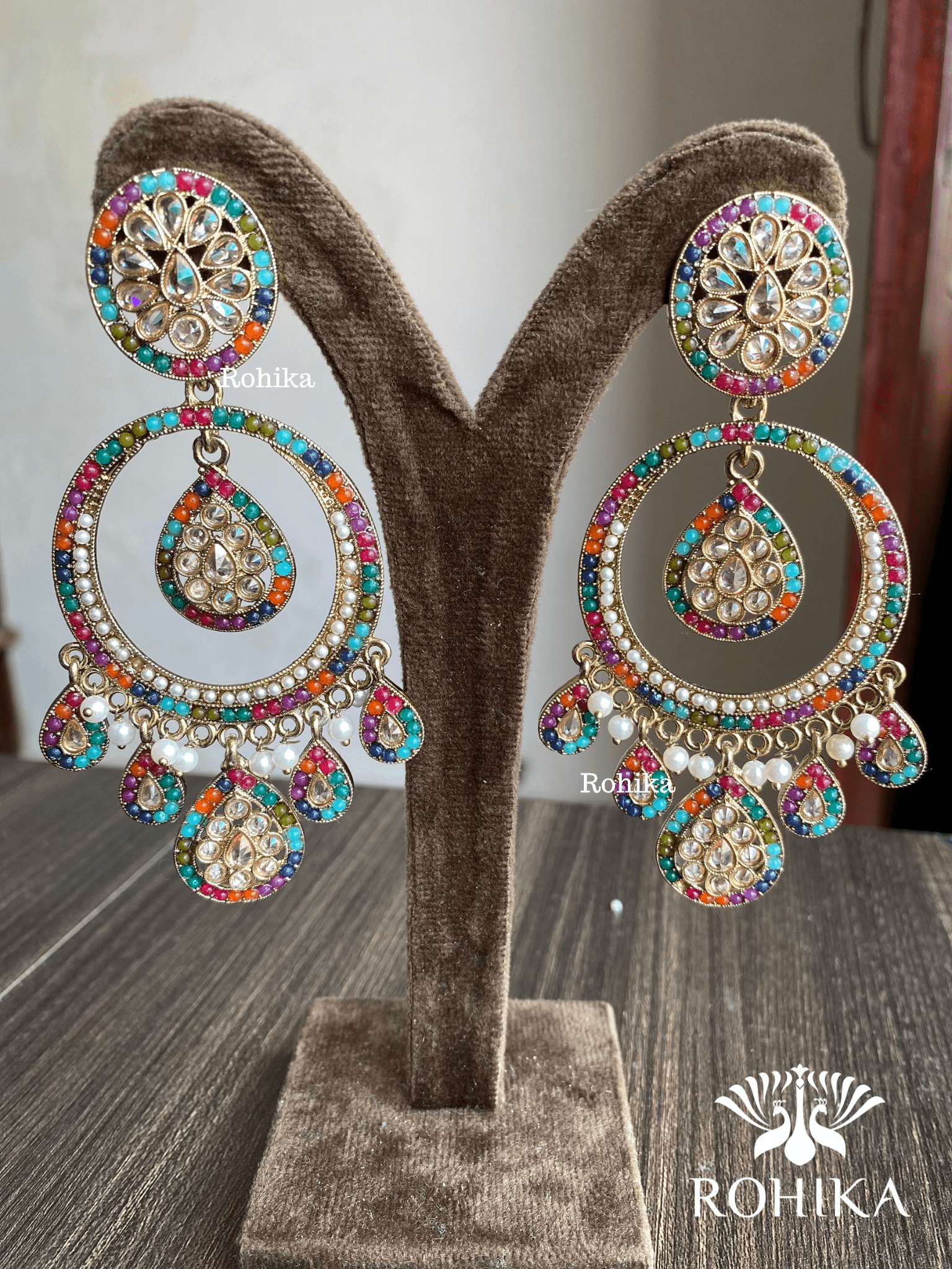 Sitara polki earrings - Multi colour - Rohika Store
