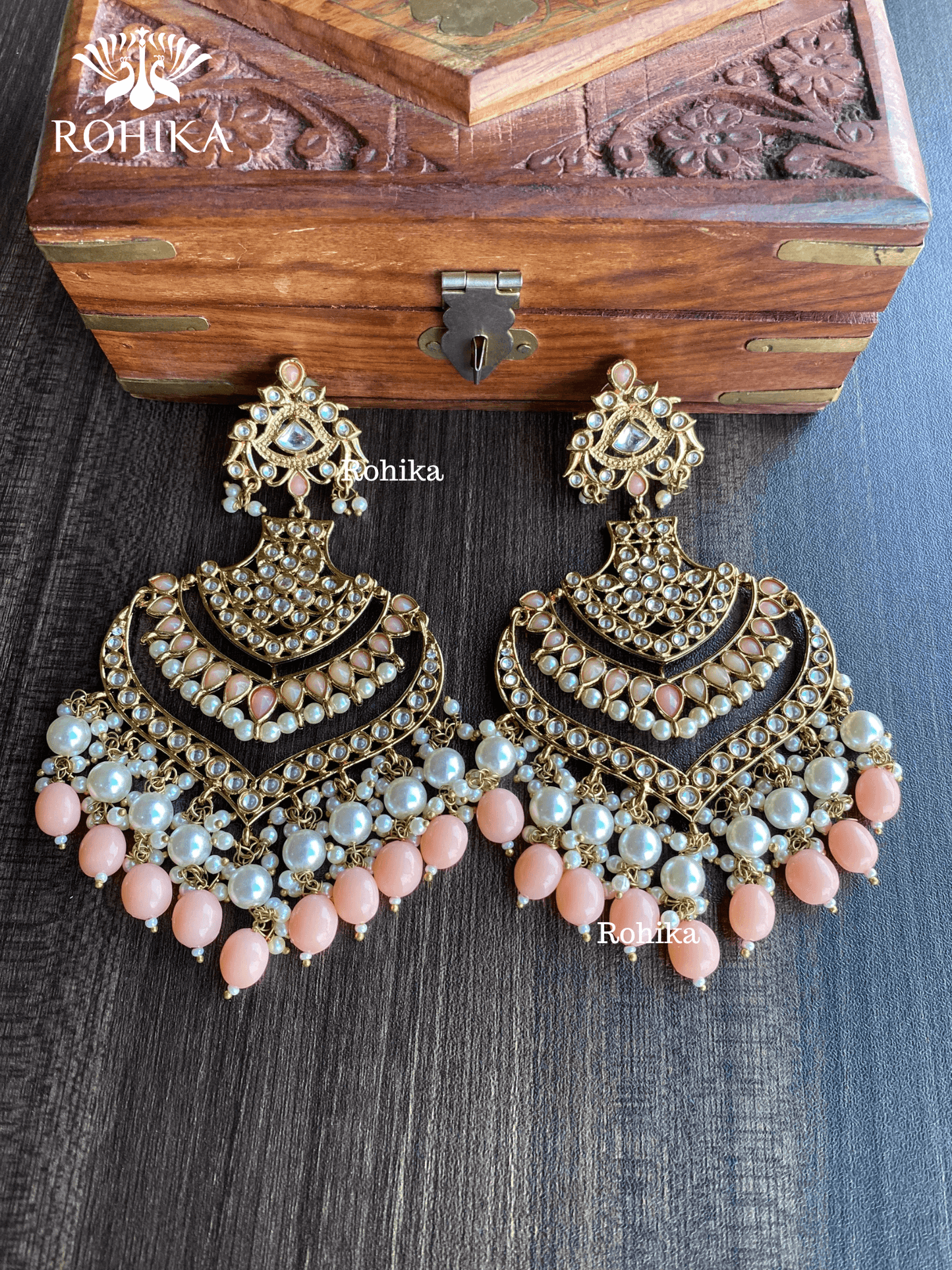 Rajshri polki earrings - Peach - Rohika Store