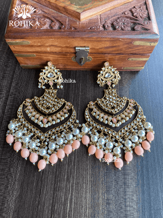Rajshri polki earrings - Peach - Rohika Store