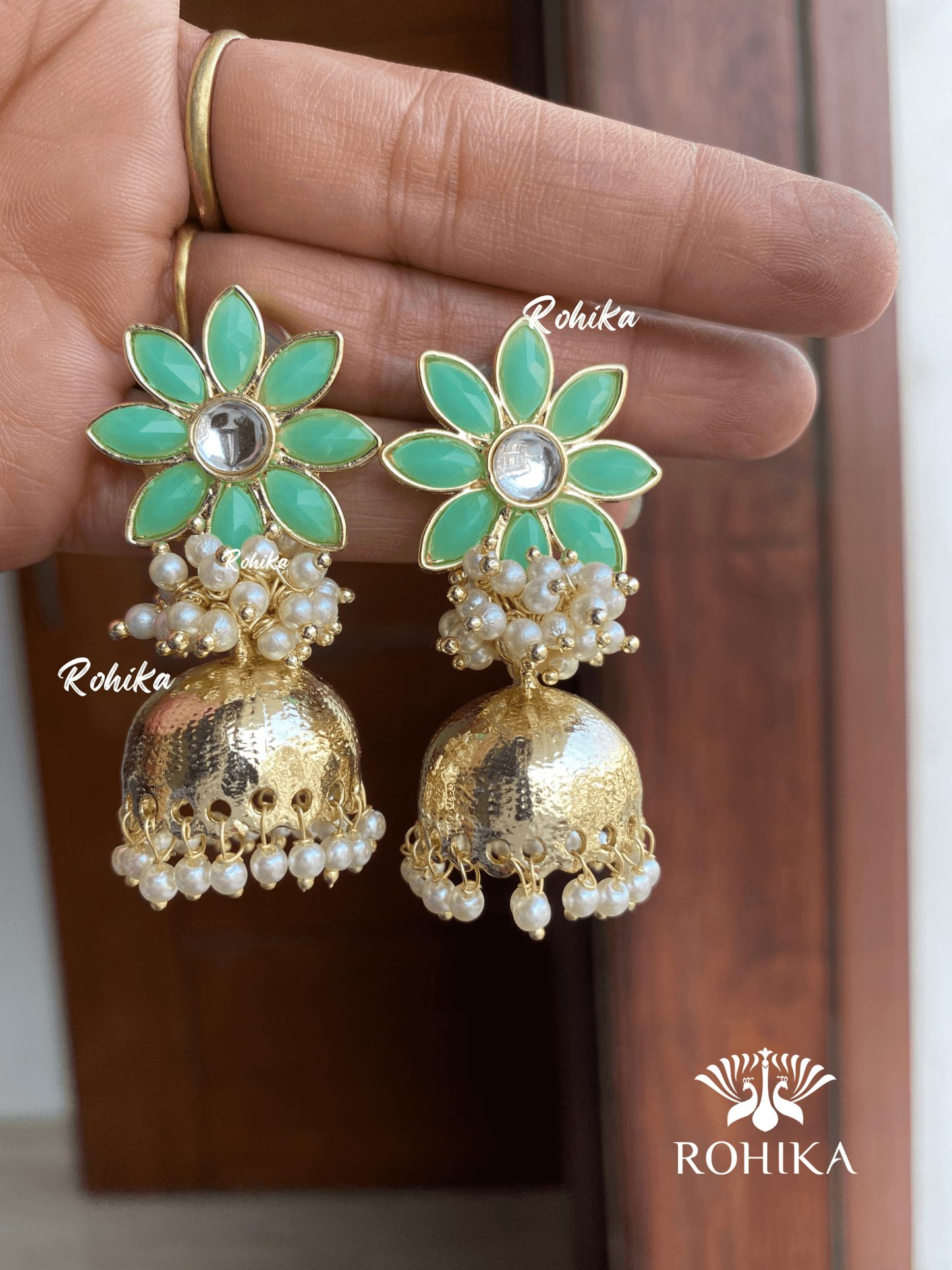 Misha jhumka Earrings - Sea green - Rohika Store