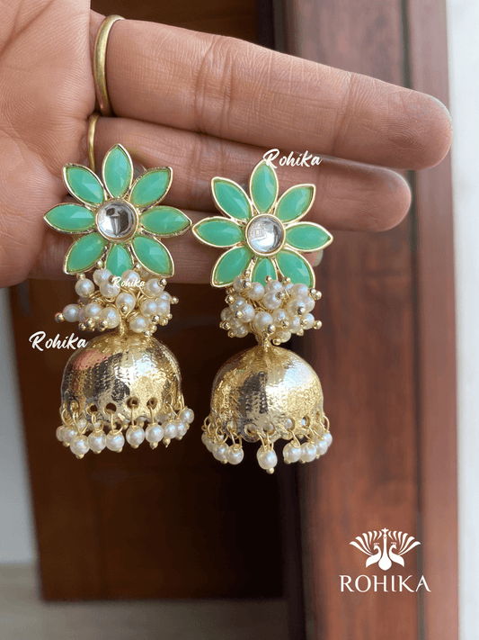 Misha jhumka Earrings - Sea green - Rohika Store