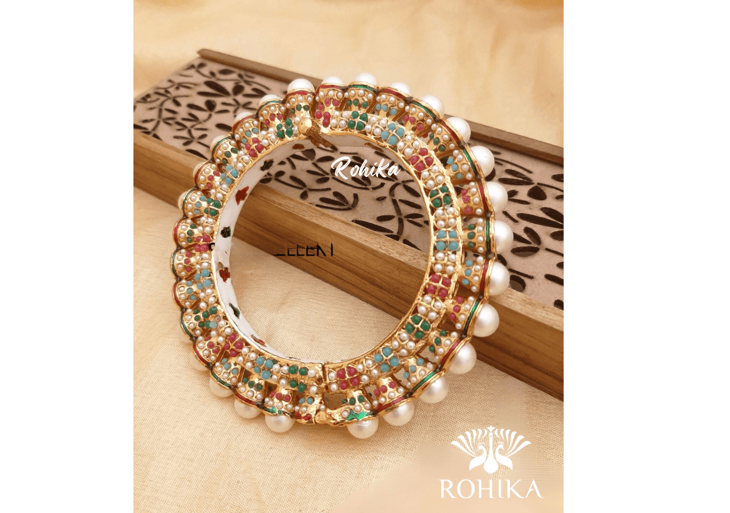 Navya jadau bangles (Single) - White - Rohika Store