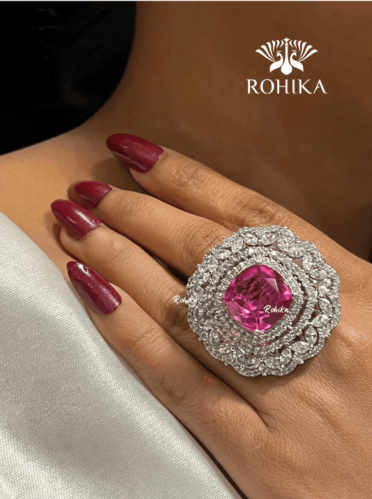Grace american diamond Ring - Dark pink - Rohika Store