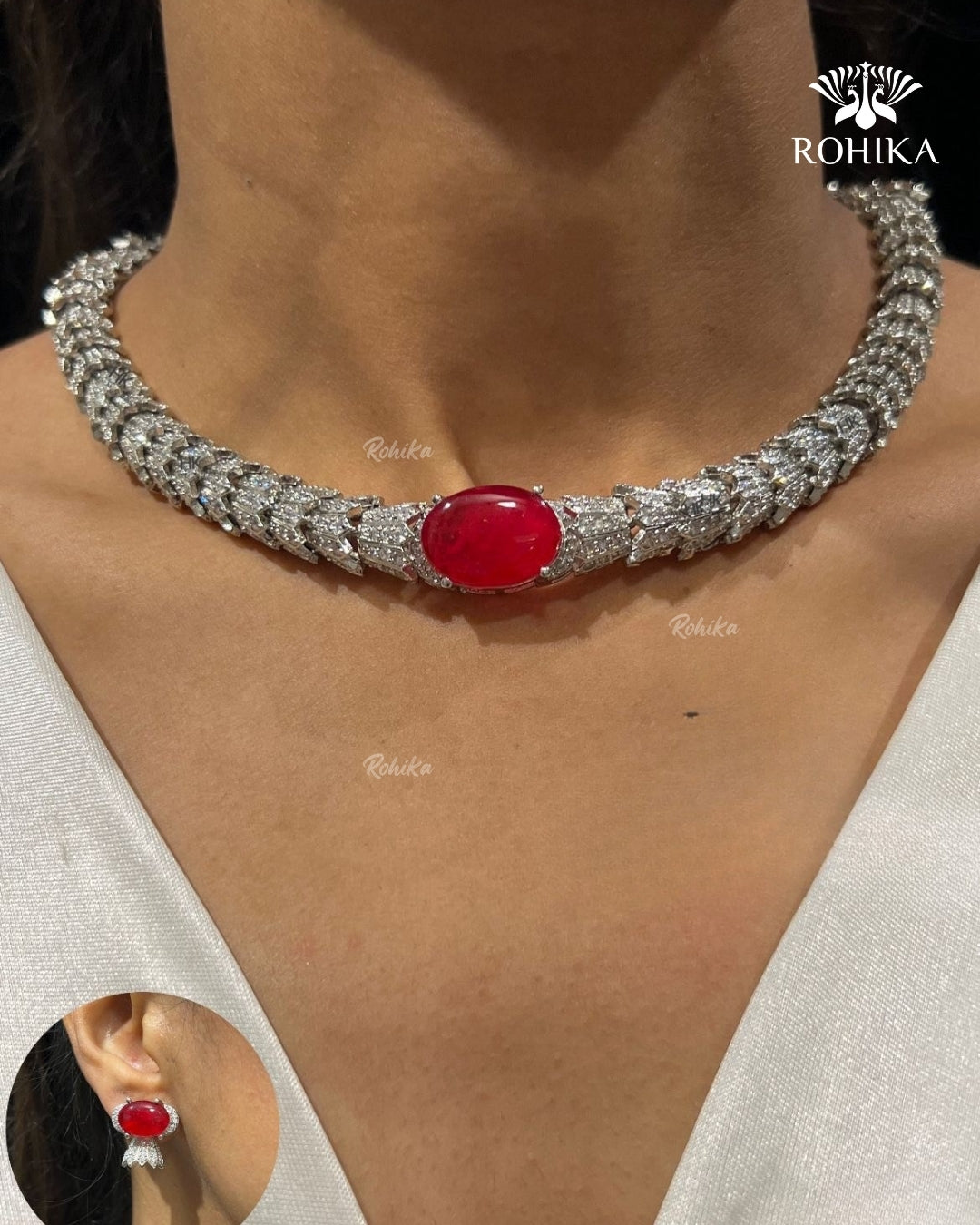 Lucia American Diamond Necklace - Red