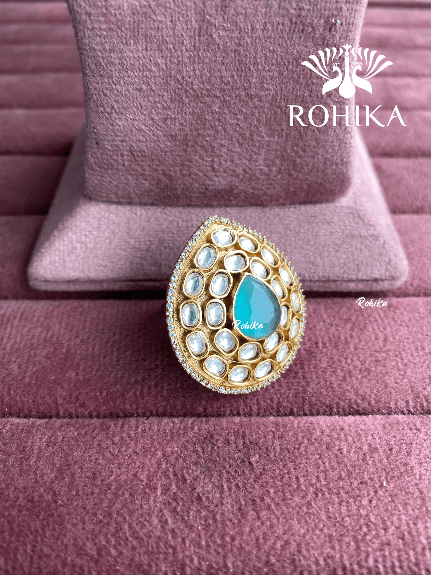 Angana polki kundan ring (SG-130) - Mint green - Rohika Store