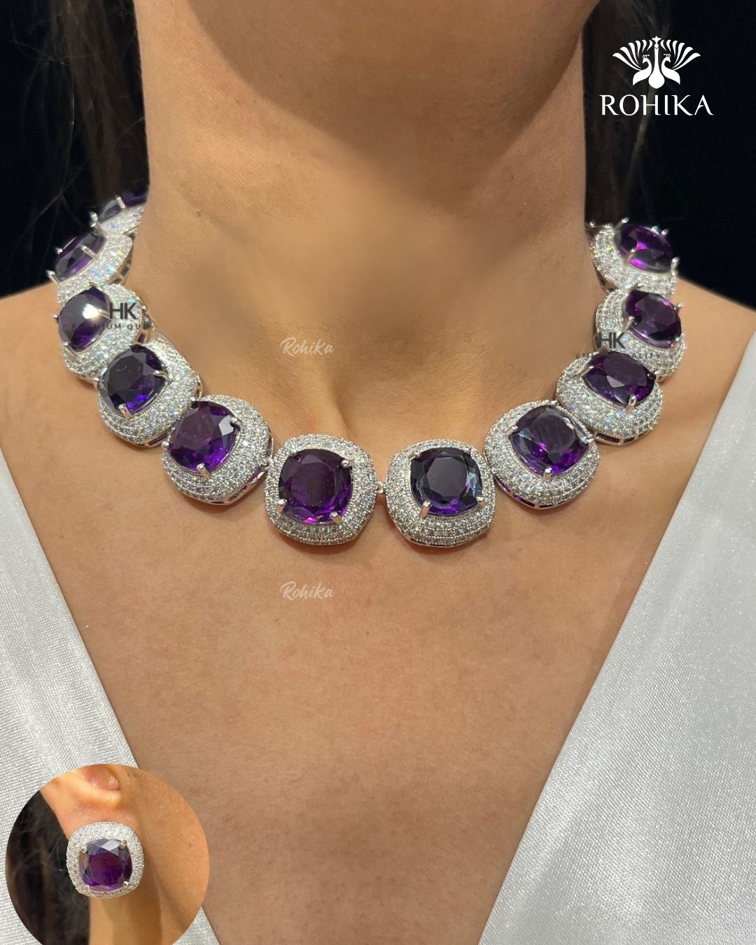 Nora American Diamond Necklace - Purple