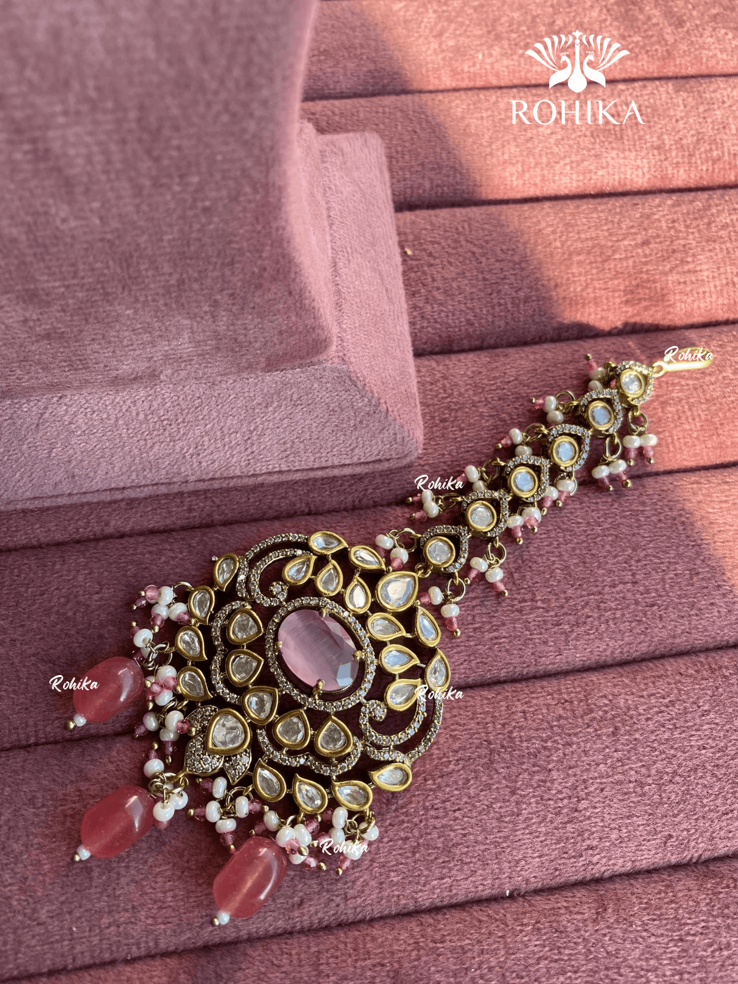 Moisanite maangtikka (009) - Pink - Rohika Store