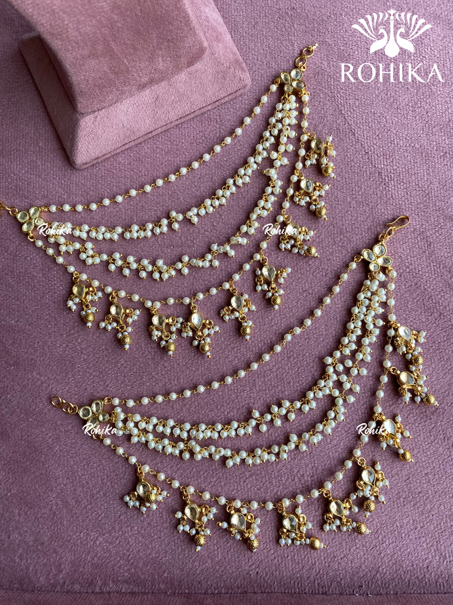 Pachhi kundan earchains (EC-008) - White