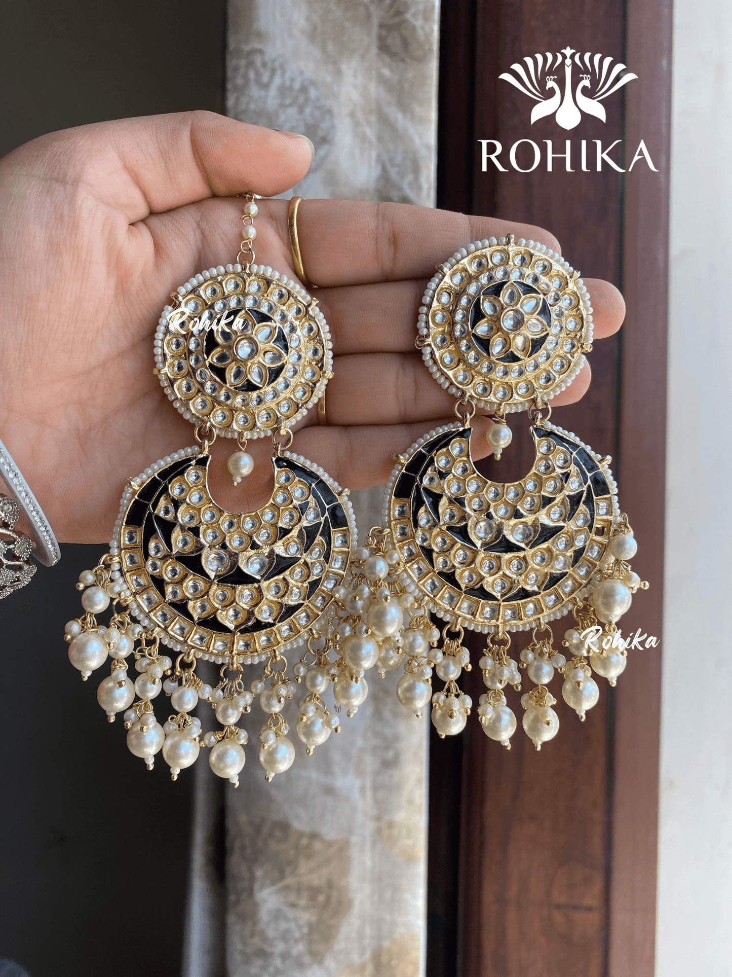 Tisha earrings and maangtikka combo - Black - Rohika Store