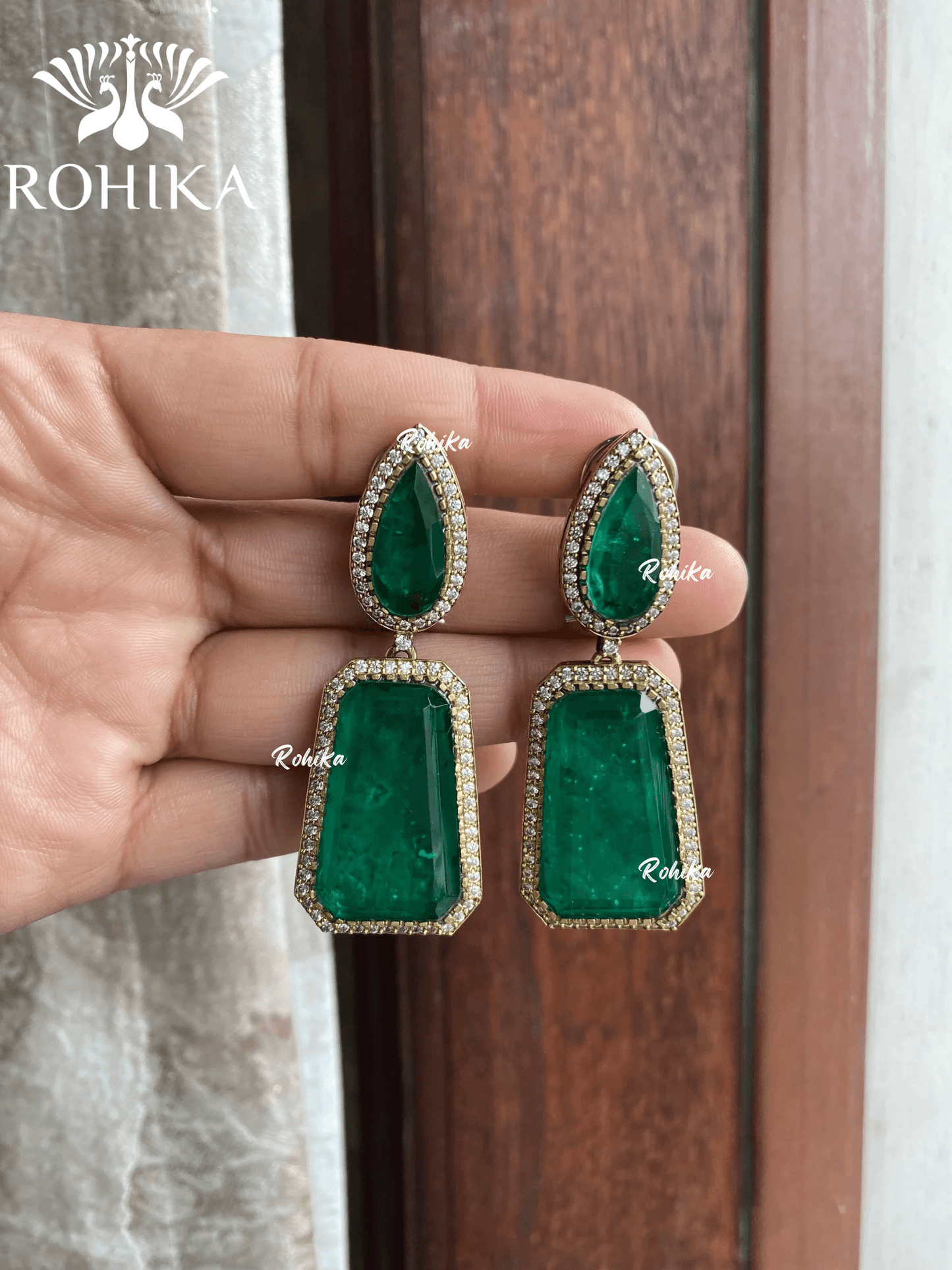 Sohni doublet earrings - Dark green - Rohika Store
