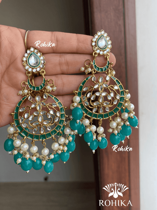 Kajal meenakari kundan earrings - Dark green - Rohika Store
