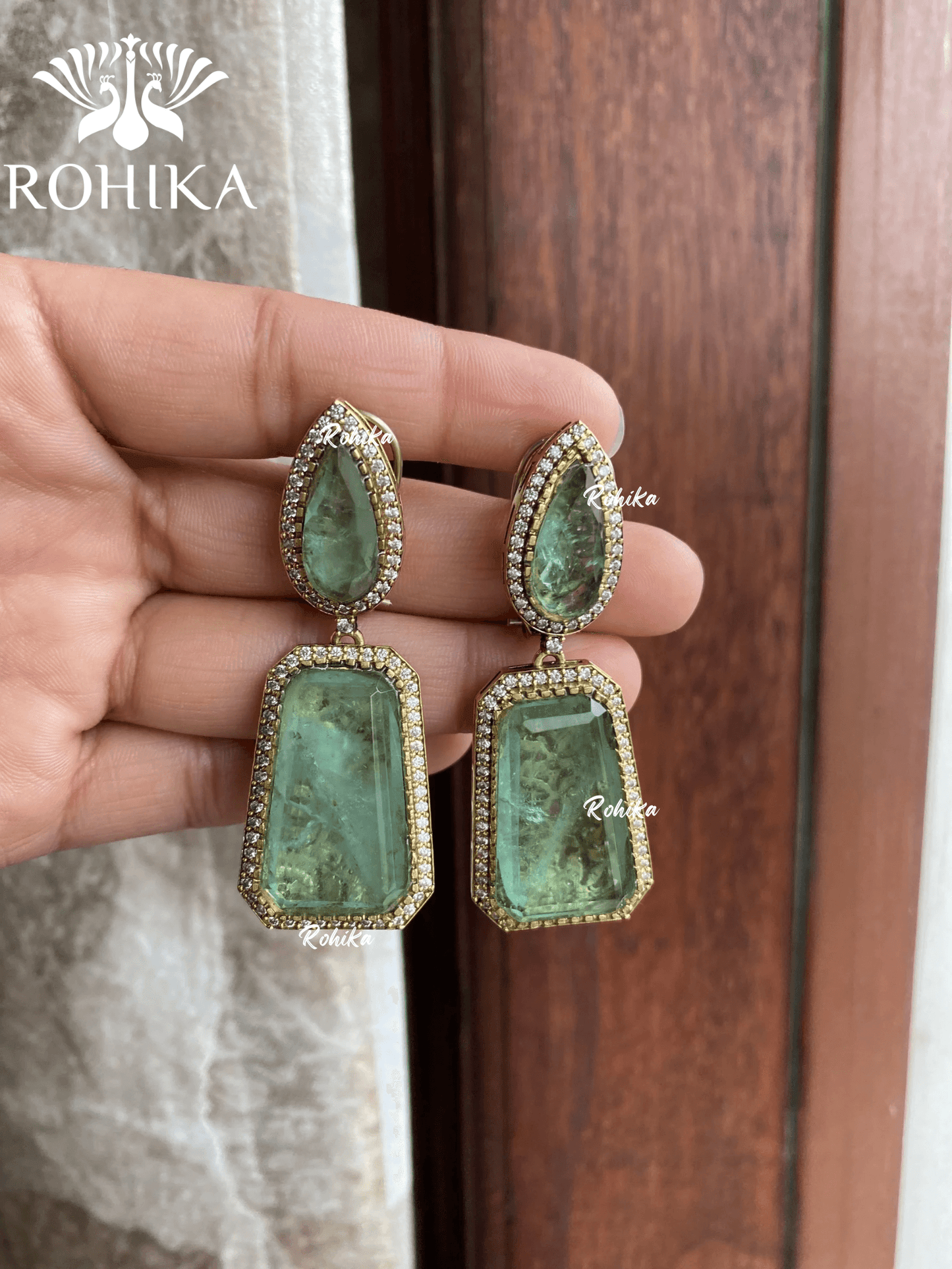 Sohni doublet earrings - Mint green - Rohika Store