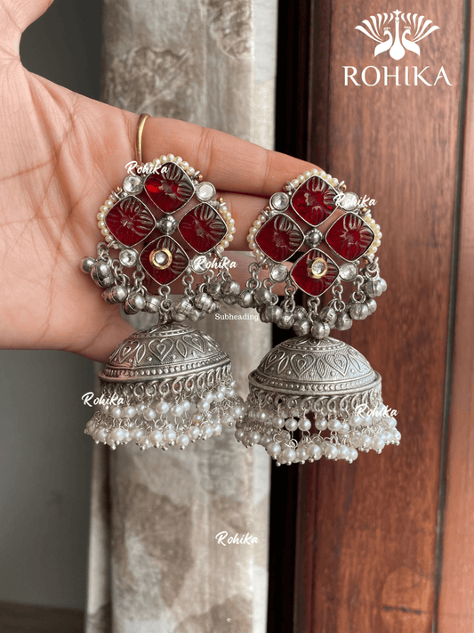 Banjara fusion jhumka earrings (FE-015) - Red - Rohika Store