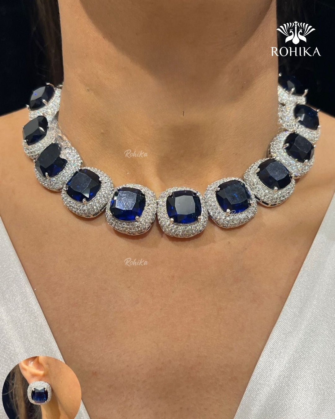 Nora American Diamond Necklace - Royal Blue