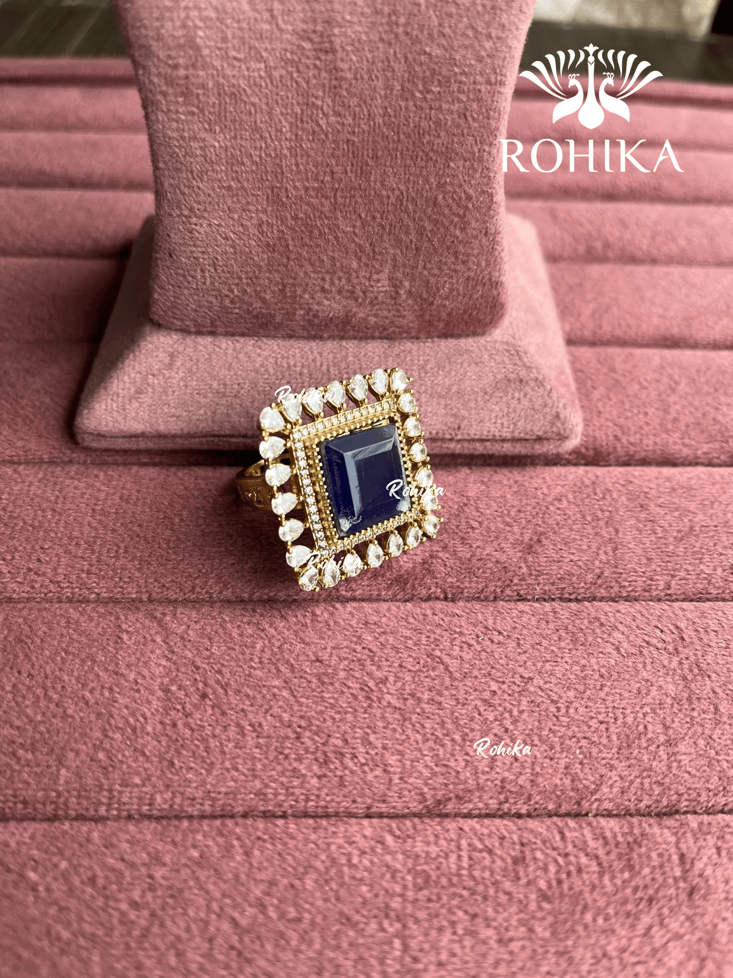Angana polki kundan ring (SG-109) - Dark blue - Rohika Store