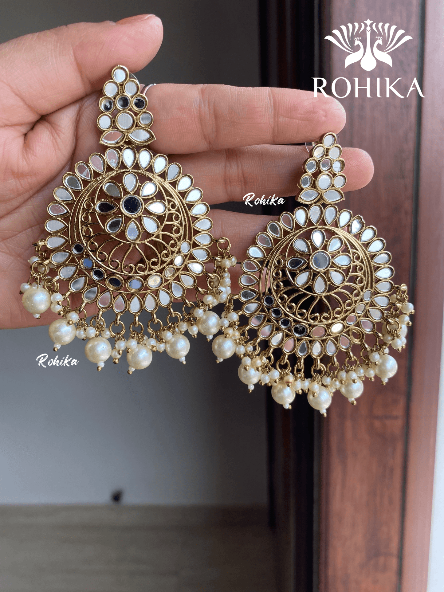 Reema mirror earrings - White - Rohika Store